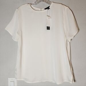 NWT Banana Republic Ivory Satin Short Sleeve Blouse Top Lightweight Drapey Small